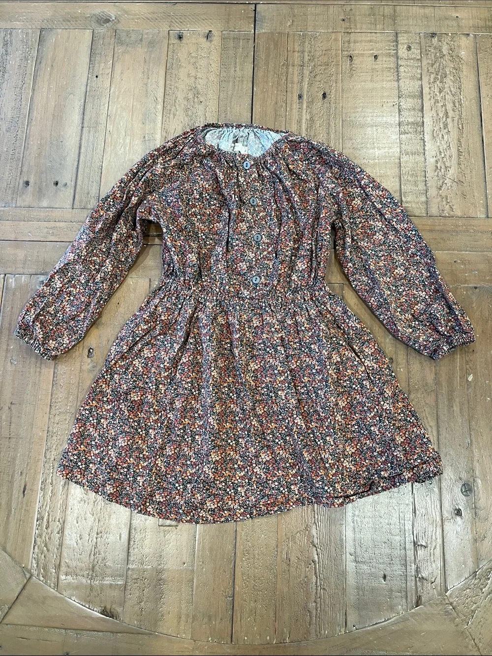 Anais & I fall floral elastic waist button front long sleeve dress 4 years